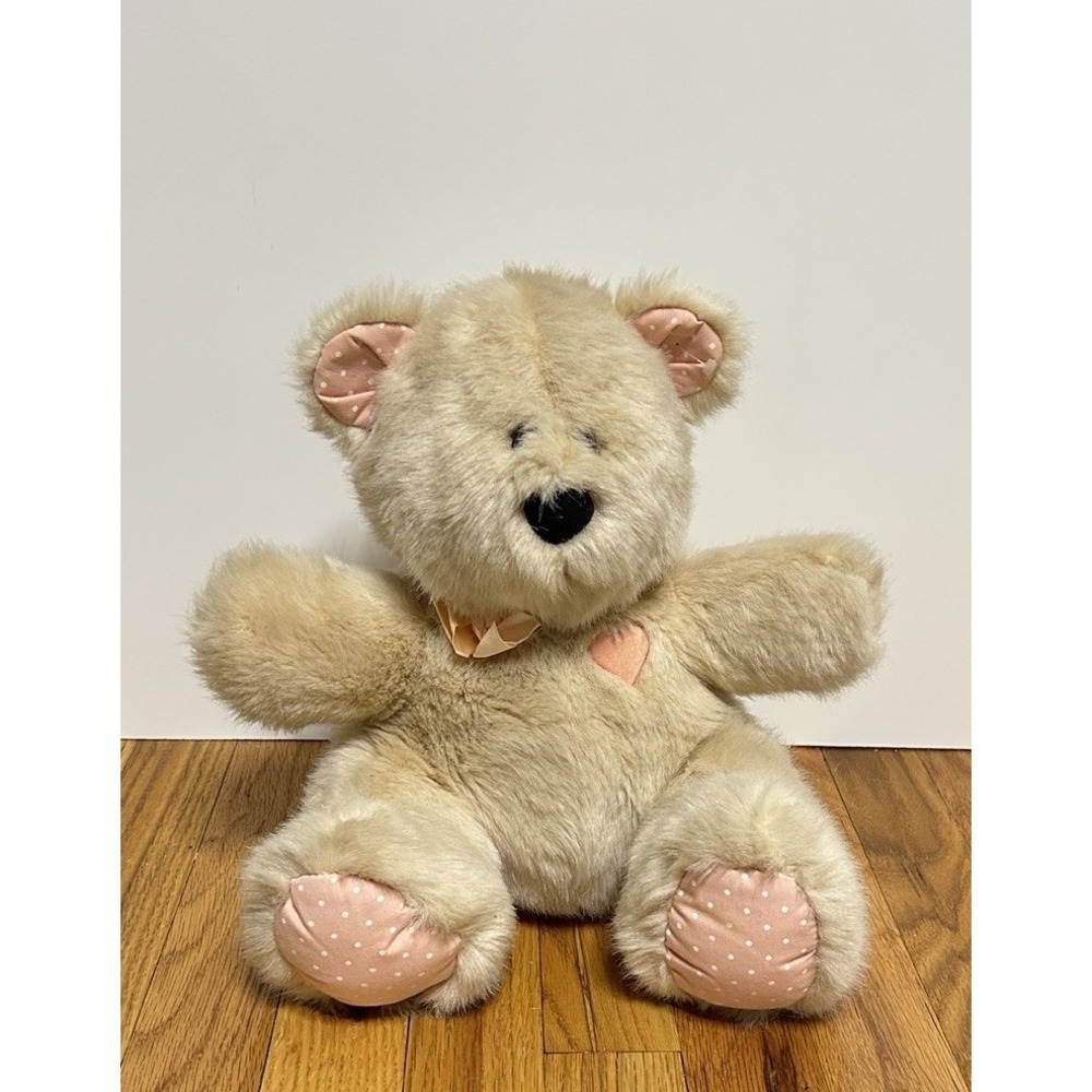 VTG Dakin Soft Teddy Bear Stuffed Animal Plush Pet Toy Beige Pink 1991